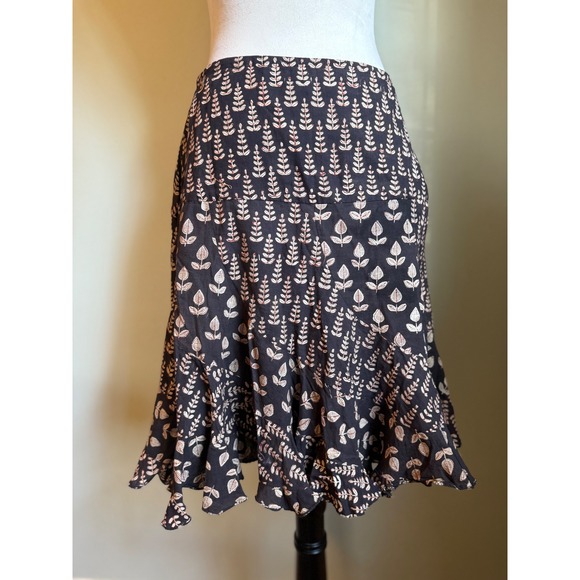 Fabindia M Floral Skirt brown Boho Ruffle whimsi flowy y2k cottage resort Fairy - Picture 2 of 5